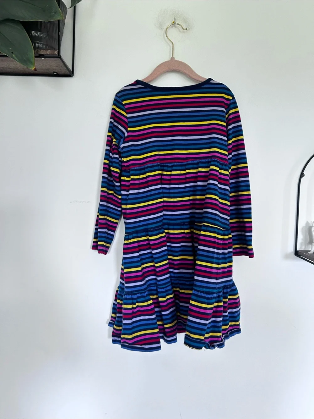 Hanna Andersson Rainbow Striped Long Sleeve 100% Cotton Dress Size 120CM/6-7